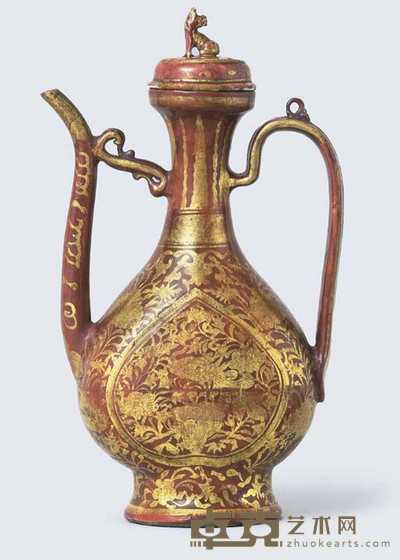 16TH CENTURY AN IRON-RED AND GILT-DECORATED KINRANDE EWER AND COVER 